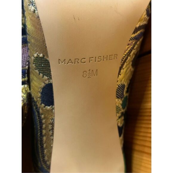 Marc Fisher Strappy Lace Up Women's Heels Gold Pointed Toe Paisley Floral Decor - Picture 7 of 7